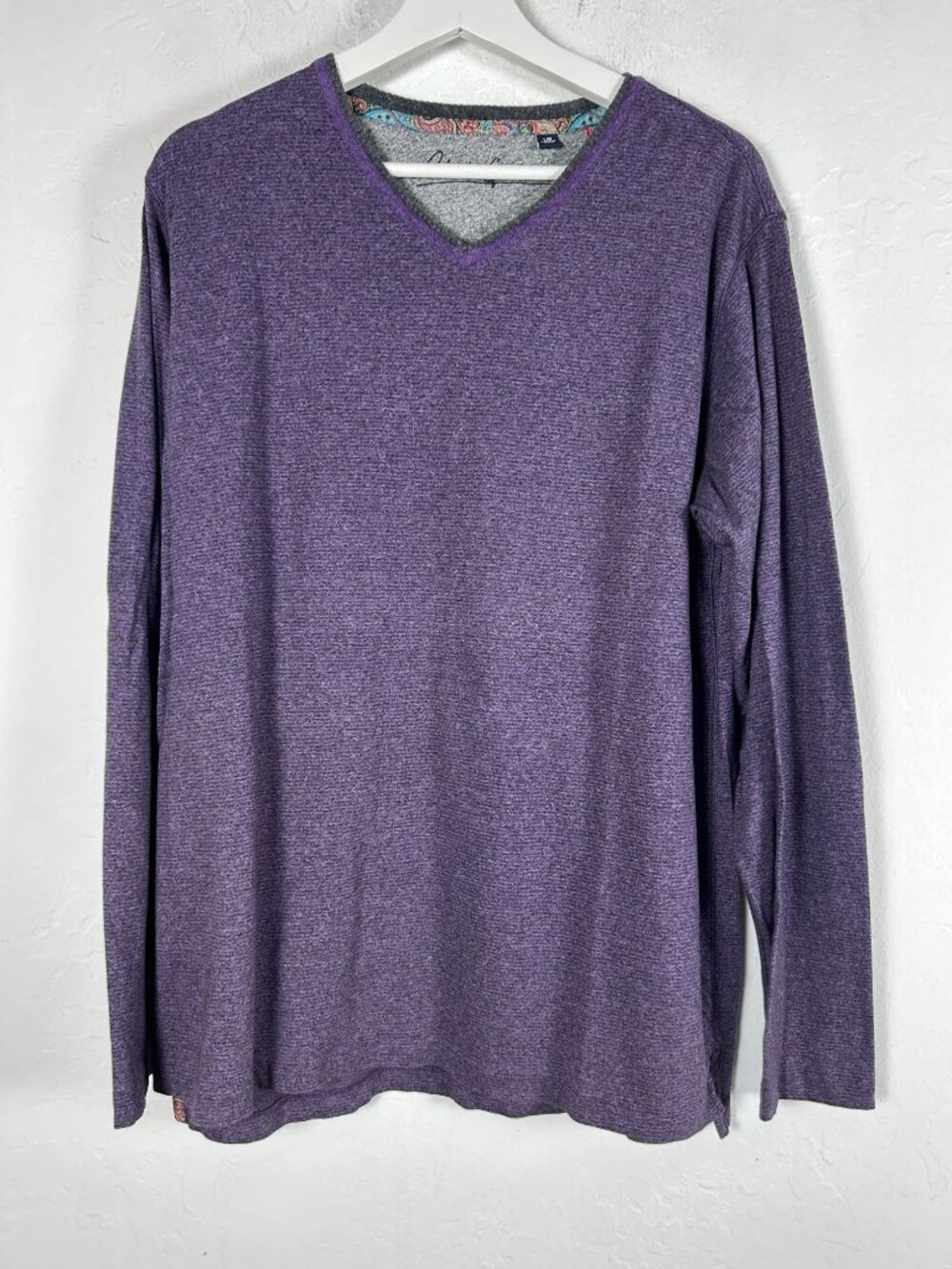 Robert Graham Mens Purple Long Sleeve Cotton V-Neck Sweater Large Pullover
